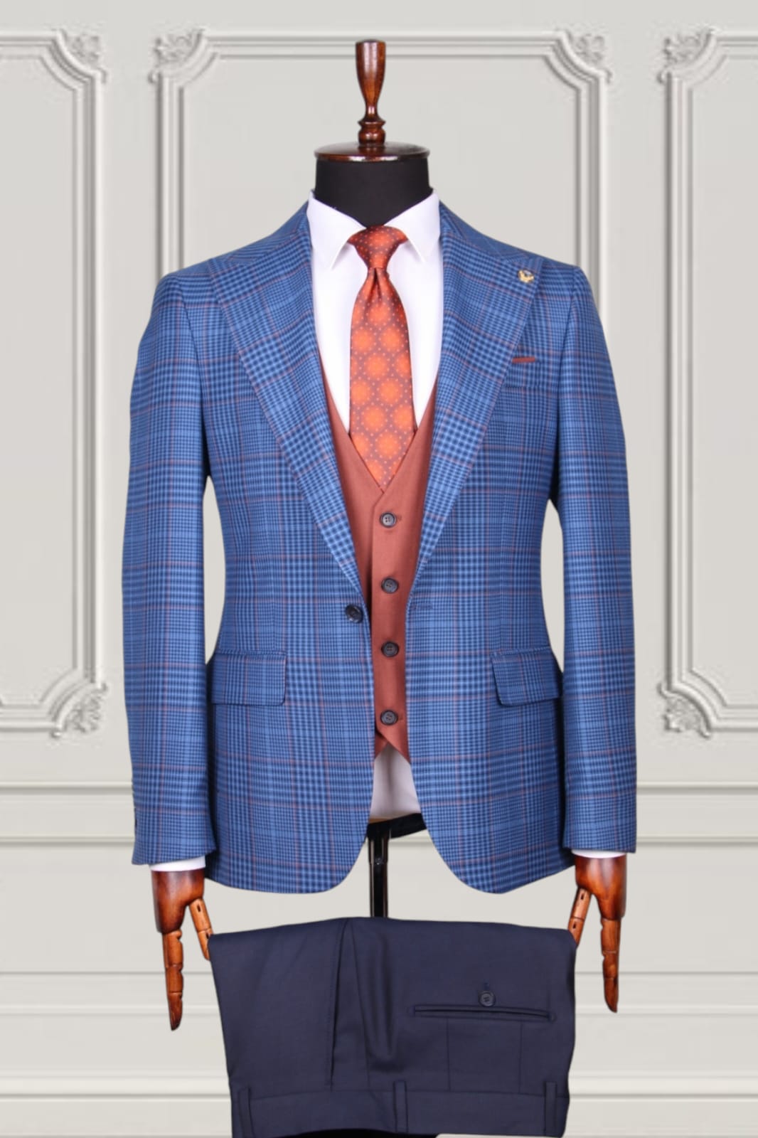 FM1 Windowpane 3-Piece Slim Fit Suit