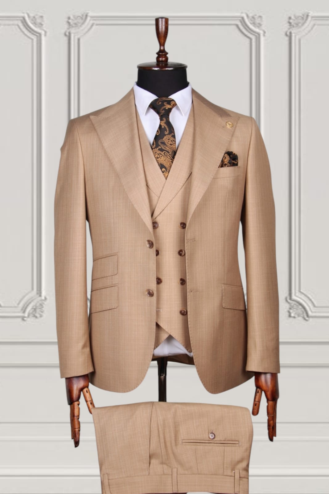 FM8 Light French Beige 3-Piece Slim Fit Suit