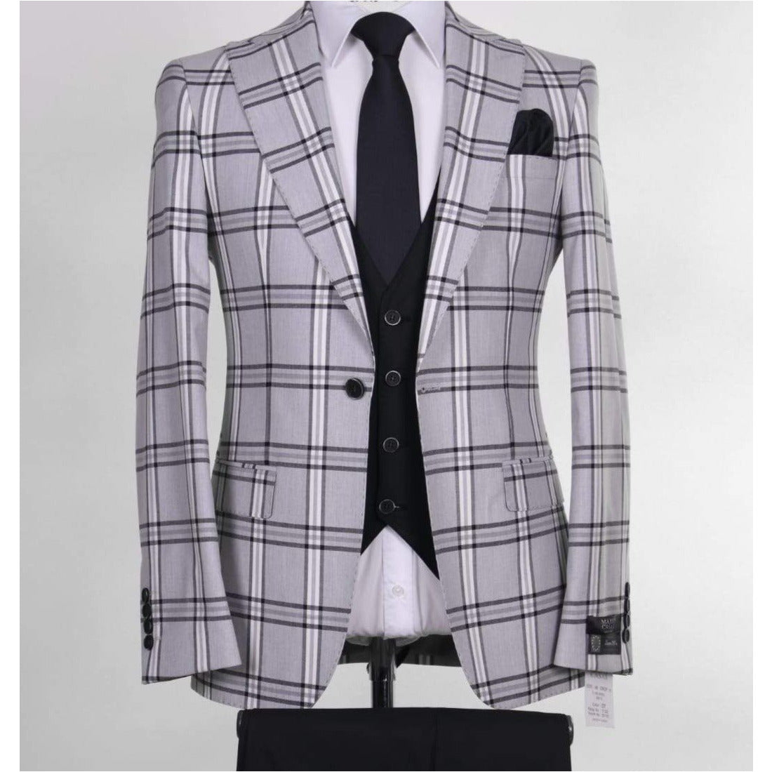 Santas Gray Windowpane 3-Piece Slim Fit Suit