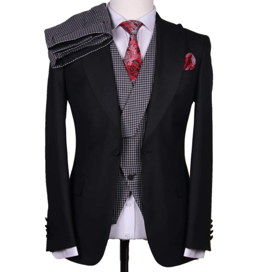 Black and Mid Gray Vest 3-Piece Slim Fit Suit