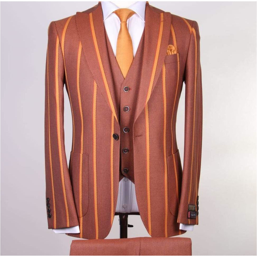 Copper Rust and Tan Strip 3-Piece Slim Fit Suit
