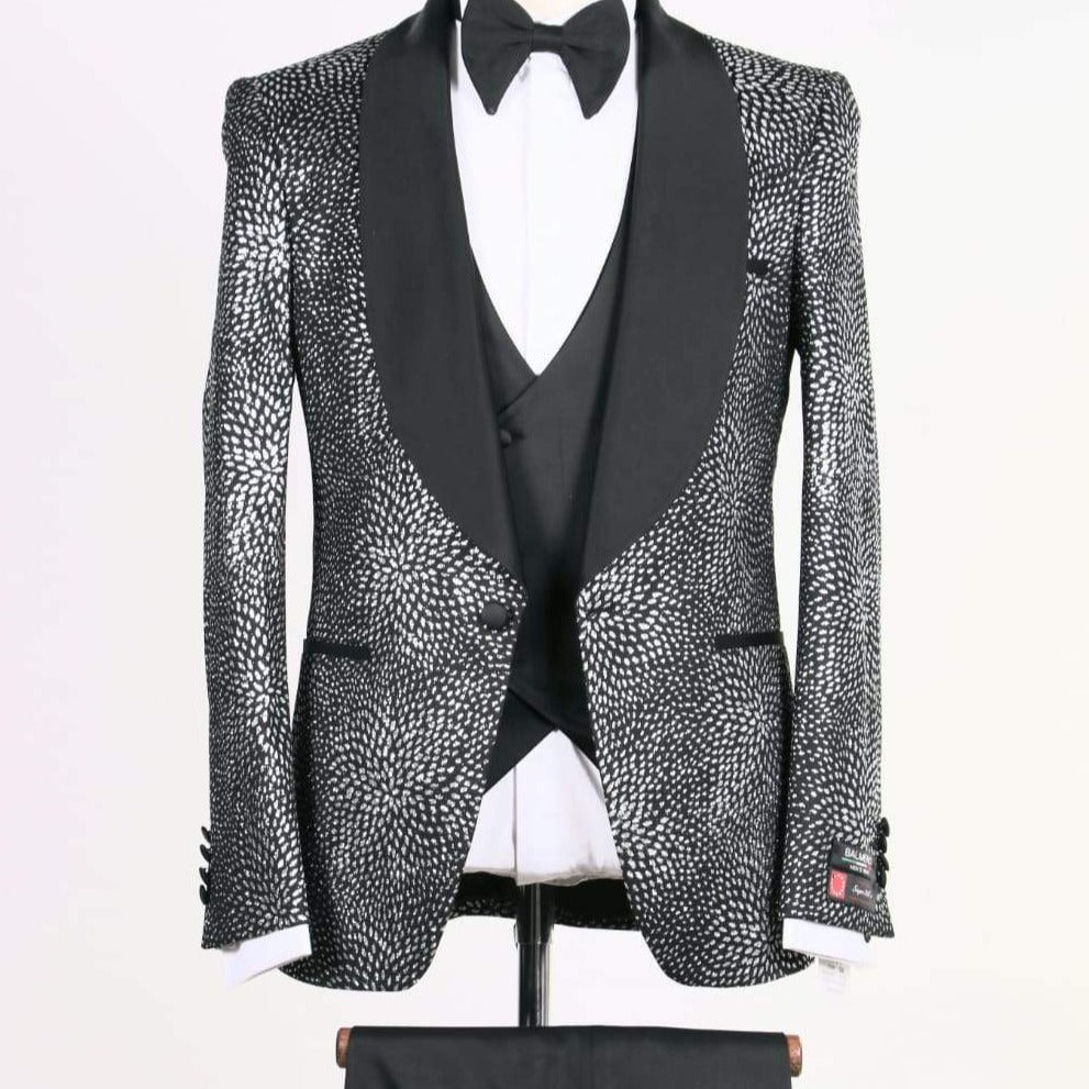 Black and White Dots Slim Fit Tuxedo