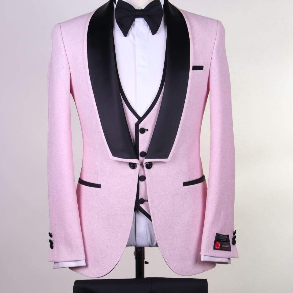 Pink and Black Slim Fit Tuxedo