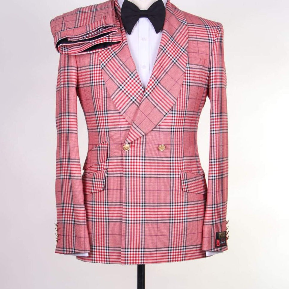 Chestnut Rose Checkered Double Breasted Suit