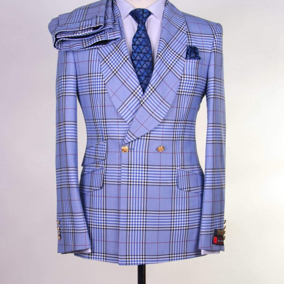 Lavender Checkered Double Breasted Suit
