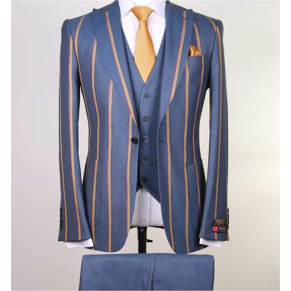 Fiord  and Orange Strip 3-Piece Slim Fit Suit