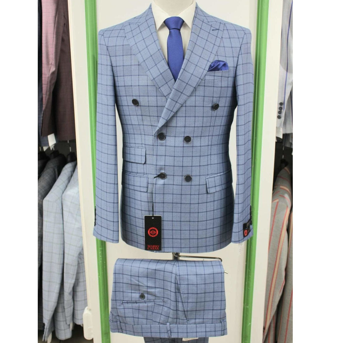 Light Blue Checkered Double Breasted Suit