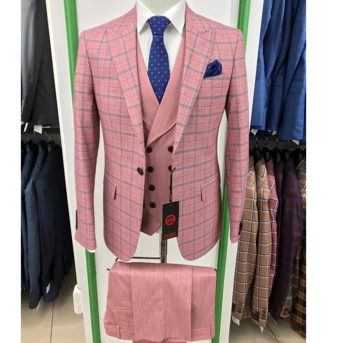 Pink Windowpane 3-Piece Slim Fit Suit