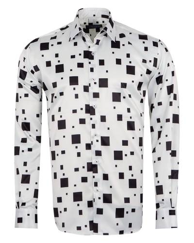 White and Black Satin Dotted Designer Shirt 0018